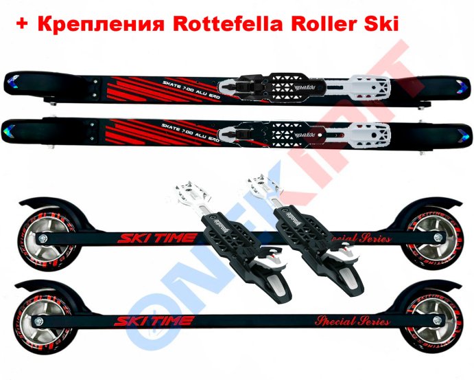 Лыжероллеры SKI TIME SK100 NEW Black/Red 620 (3) + Крепления Rottefella