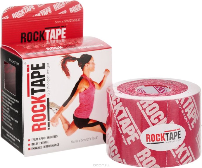 RockTape Кинезиотейп Classic, 5см х 5м, розовый логотип в Твери