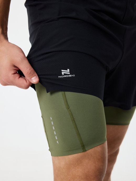 Шорты с лосинами Nordski Stayer Black/Olive NSM284426