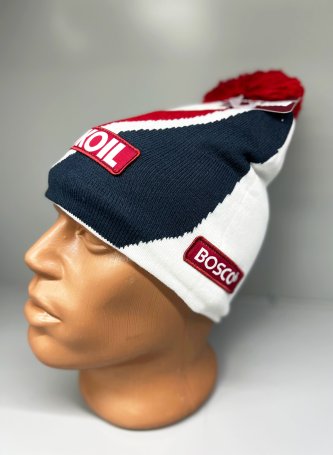 Шапка теплая РОССИЯ "Триколор 22/23" (красный помпон)