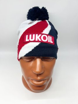 Шапка теплая РОССИЯ &quot;Триколор 22/23&quot; (синий помпон)