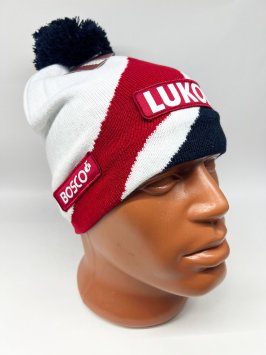 Шапка теплая РОССИЯ &quot;Триколор 22/23&quot; (синий помпон)