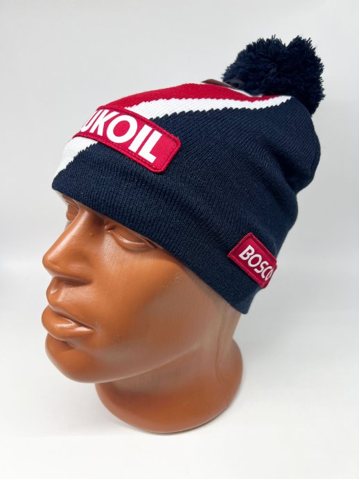Шапка теплая РОССИЯ &quot;Триколор 22/23&quot; (синий помпон)