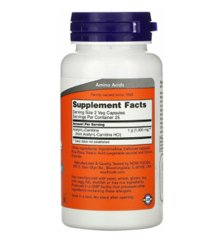 Ацетил Л-карнитин NOW Acetyle L-Carnitine 500mg 50 капс.