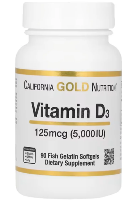 Витамин D3 5000 IU 125 мкг California Gold Nutrition 90 капс. в Новосибирске