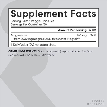Магний треонат 2000 мг Sports Research Magnesium L-Threonate 90 caps