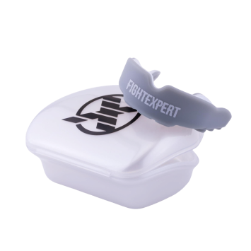 Защита рта (капа) FIGHT EXPERT WT с футляром взрослый (гель, резина, Серый/белый)