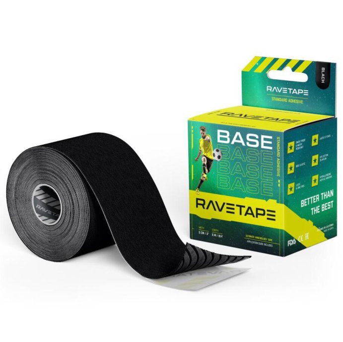 Кинезиотейп RaveTape BASE 5×5 Черный (BLACK) RVTB-BLK-55 в Твери